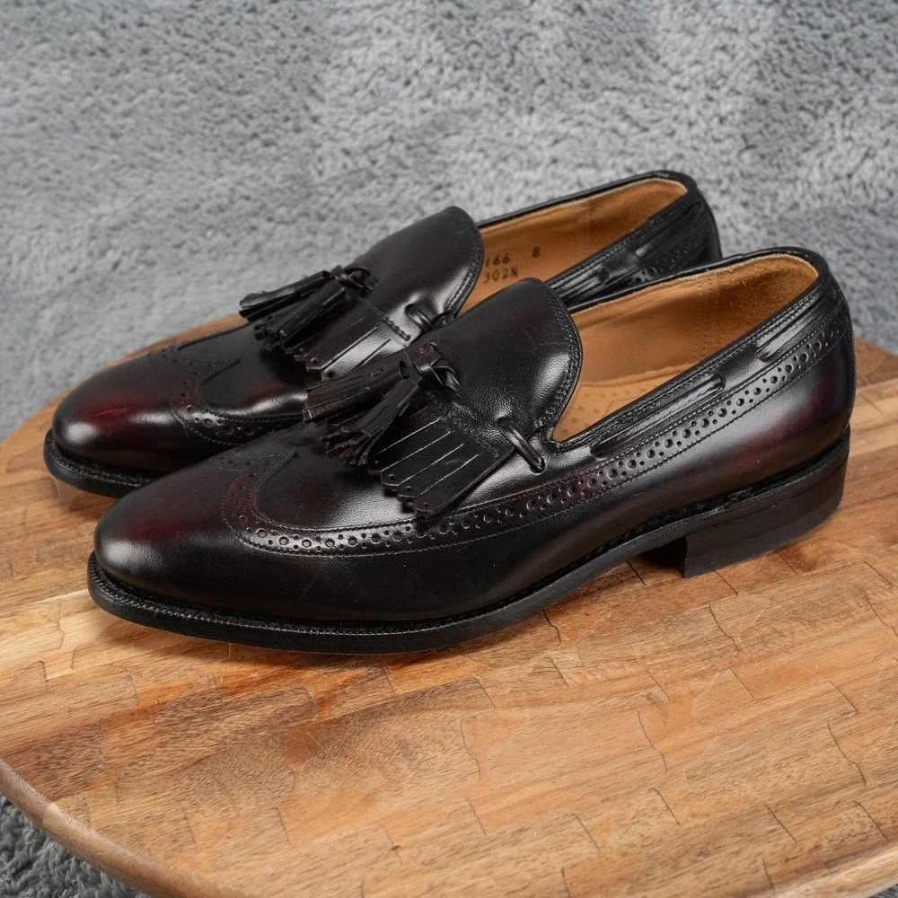 Johnston & Murphy Aristocraft Burgundy Leather Wingtip Tassel Loafers Mens 5 D/B